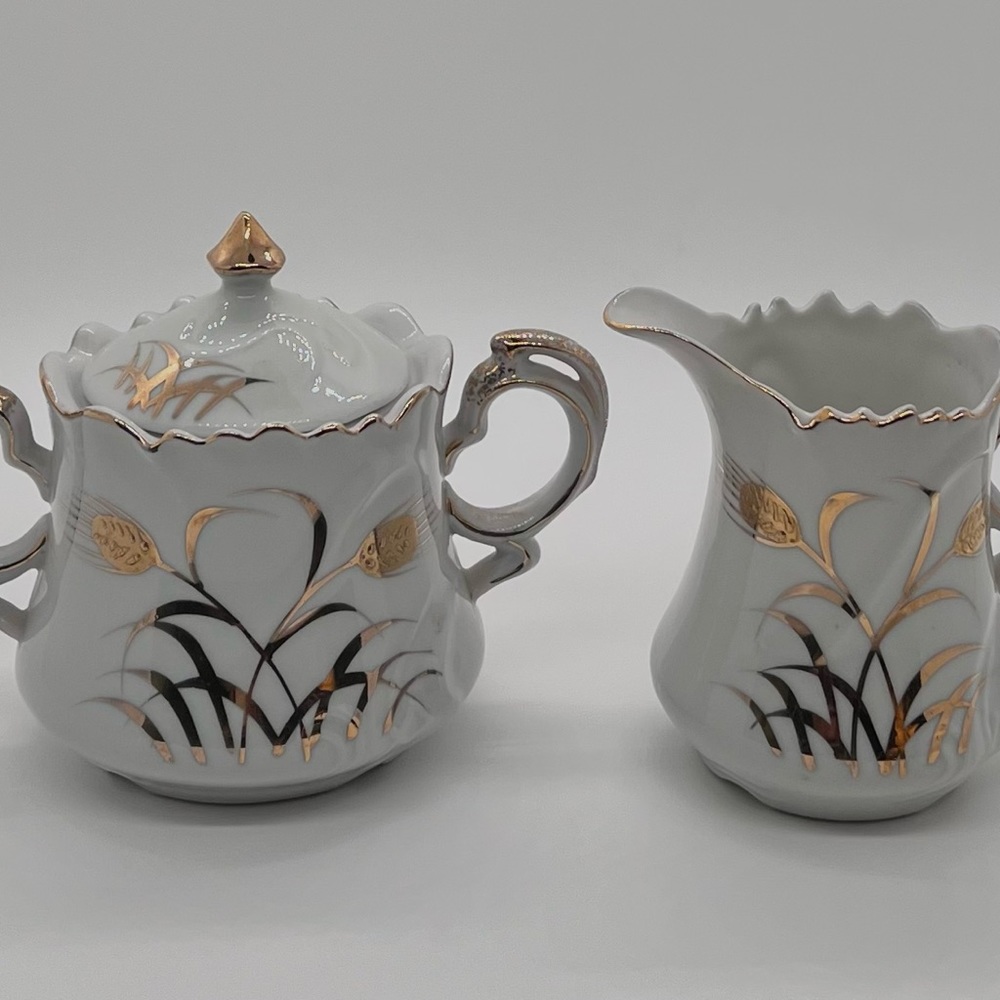 SOLD  Gorgeous Vintage Hand Painted Lefton China Sugar/Creamer Set.